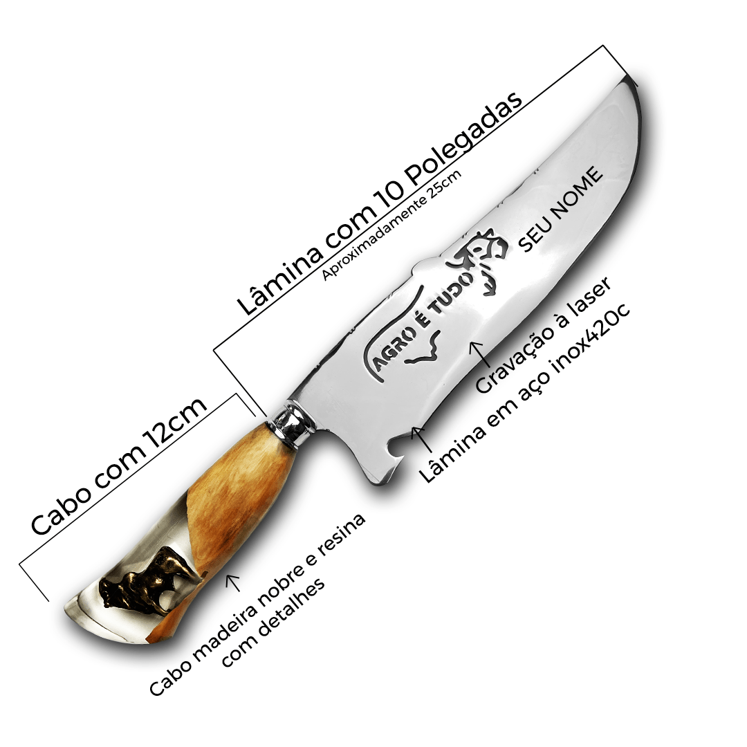 Faca Churrasco Artesanal 10" Boi 02
