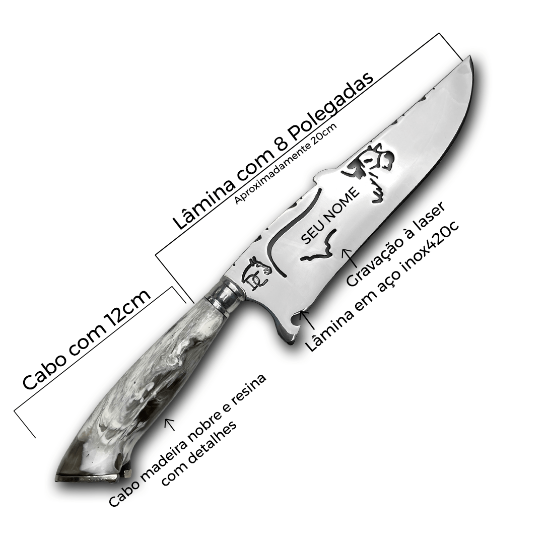 Faca Churrasco Artesanal 8" Boi Agro