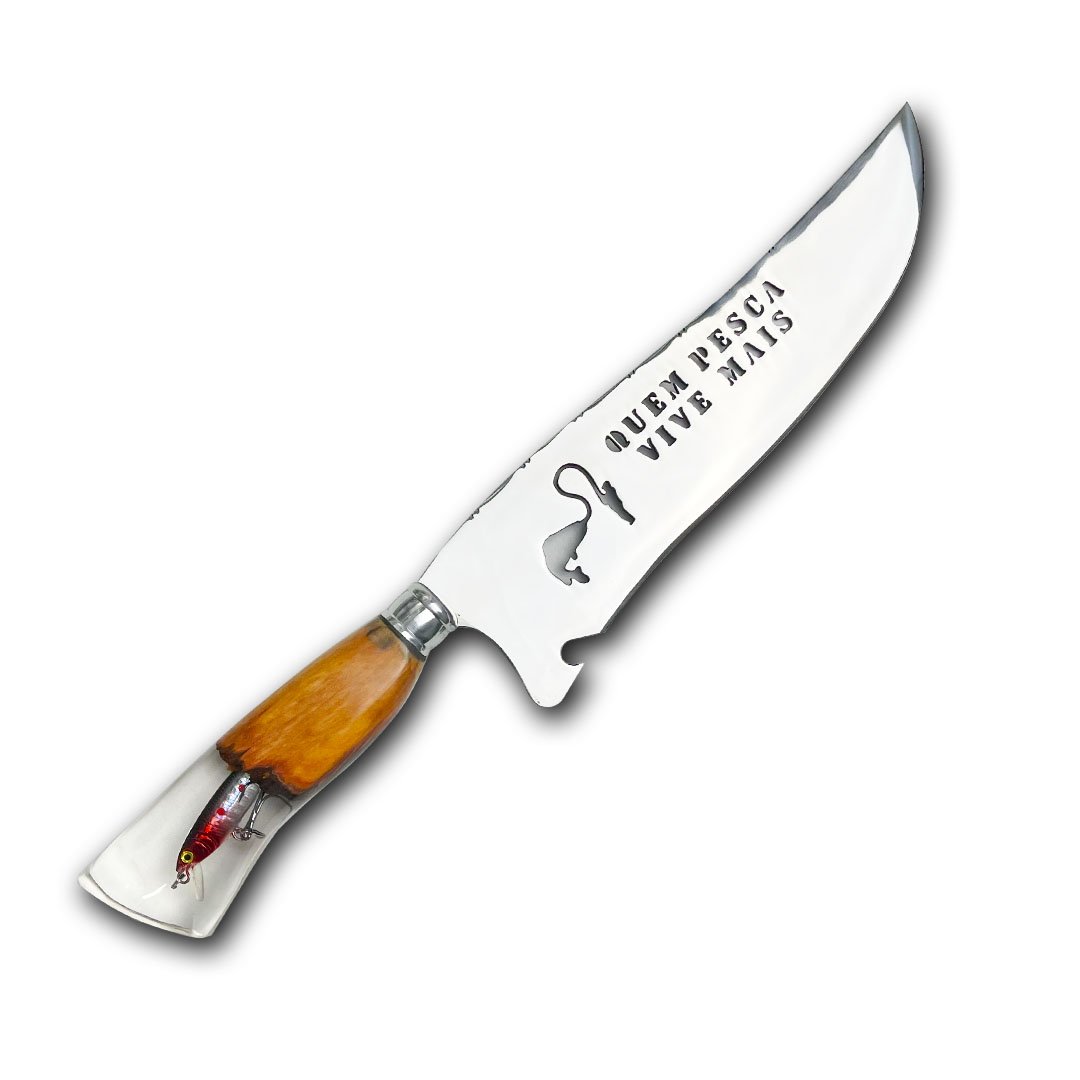 Faca Churrasco Artesanal 10 P" Quem Pesca Vive Mais